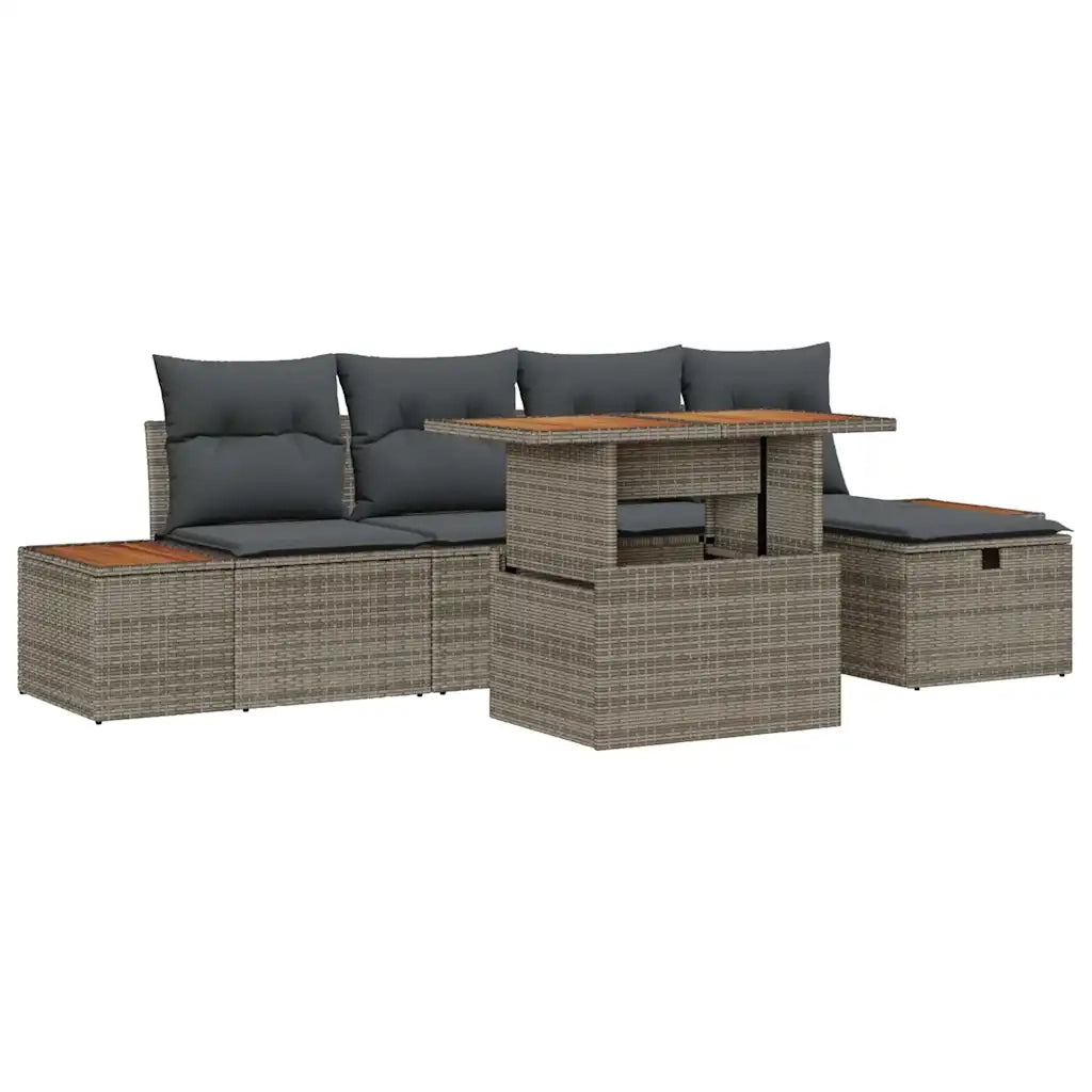 Set Divano da Giardino con cuscino 6 pcs Grigio polyrattan