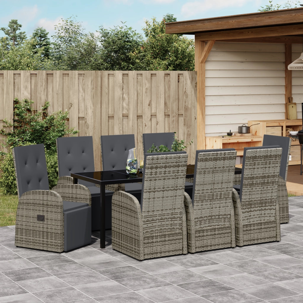Set da Pranzo da Giardino 9 Pezzi con Cuscini Grigio Polyrattan