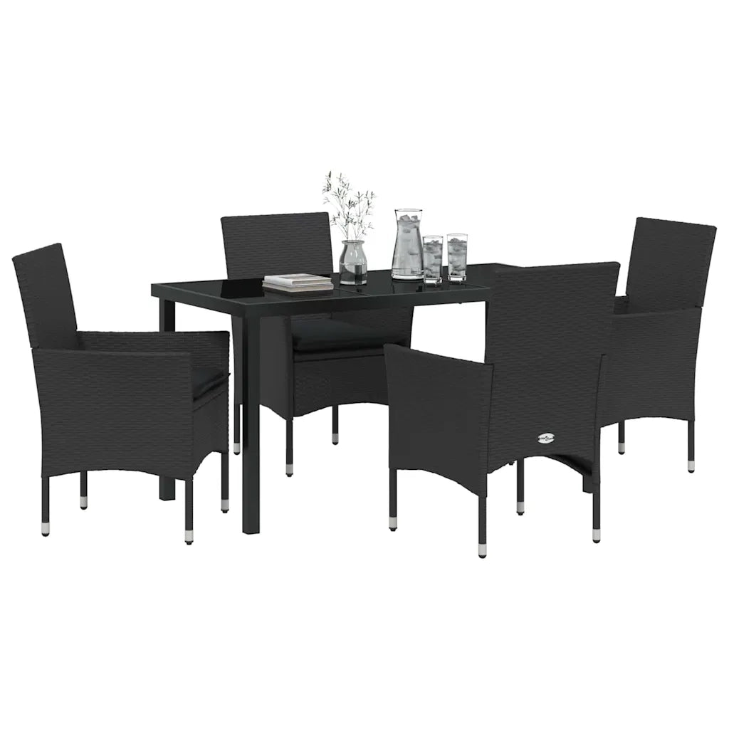 Set da Pranzo per Giardino con cuscino 5 pcs Nero polyrattan 3379774