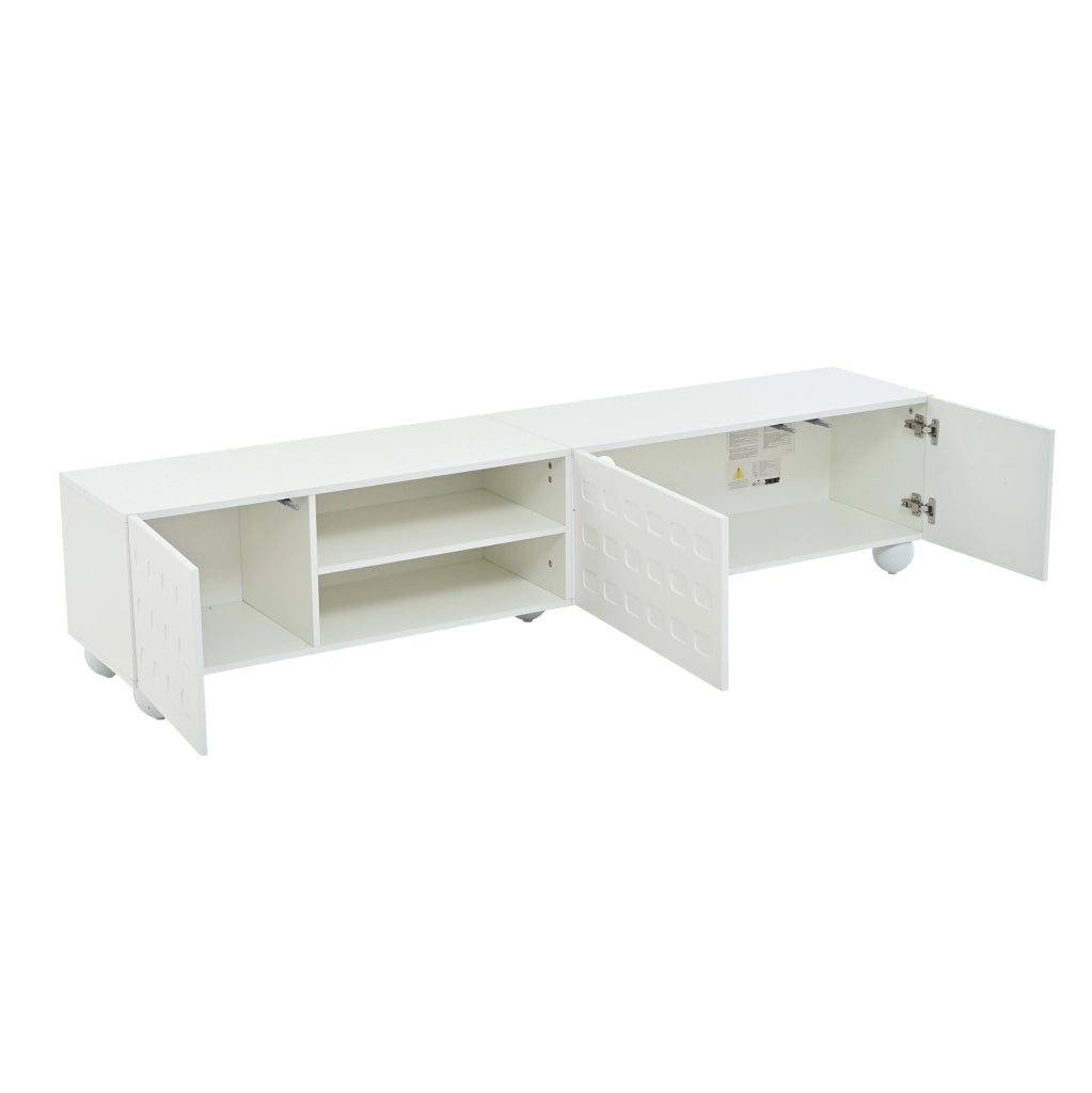 Mobile TV 200x40x44 cm con 3 ante e 5 piedi in truciolare bianco