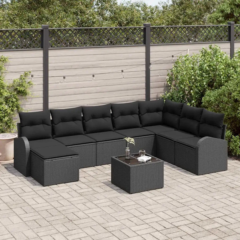 Set di divani con cuscino 9 pcs Nero polyrattan