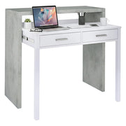 Consolle Andriy, Scrivania con piano estensibile, Scrittoio porta PC con 2 cassetti, cm 99x36h88, Cemento e Bianco