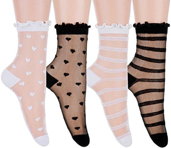 Calze con Ruches - Calze Transparenti - Calze con Cuffie - Respiranti - Leggeri - 4 Pair
