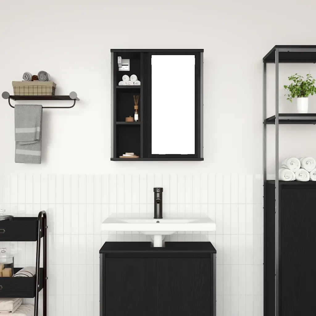 Pensile da Bagno | Armadio da bagno con Specchio Rovere Nero 50x21x60 cm