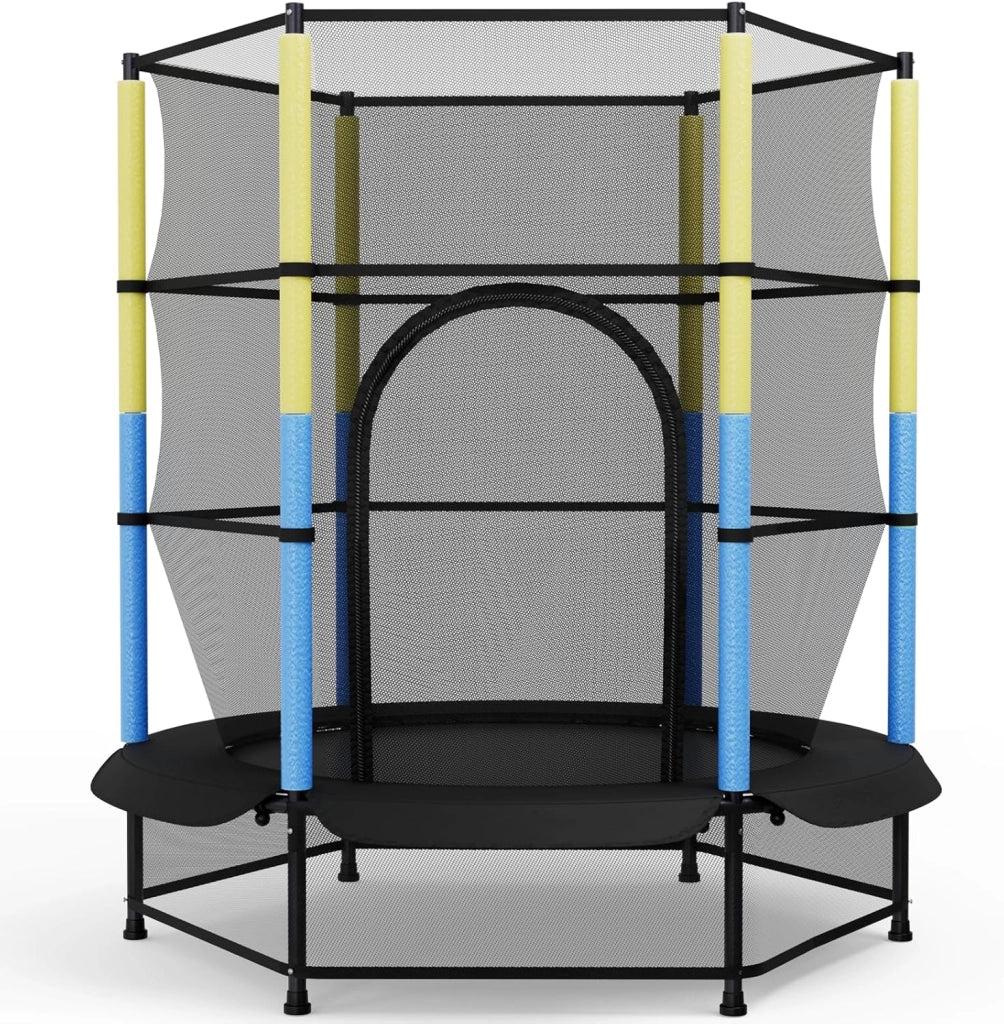 Trampolino Elastico Bambini, Tappeto Elastico Bambini Ø140 cm, Salterello bambini con Rete Sicurezza, Trampolino Giardino per Esterno e Interno, Max 50 kg, per Regali