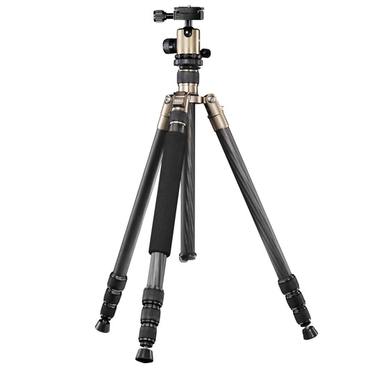 Mantona Treppiede Titanium Carbon con testa a sfera e borsa, cavalletto per fotocamera fino a 159 cm, con rotazione di 180° per riprese macro, sistema di sgancio rapido compatibile Arca Swiss