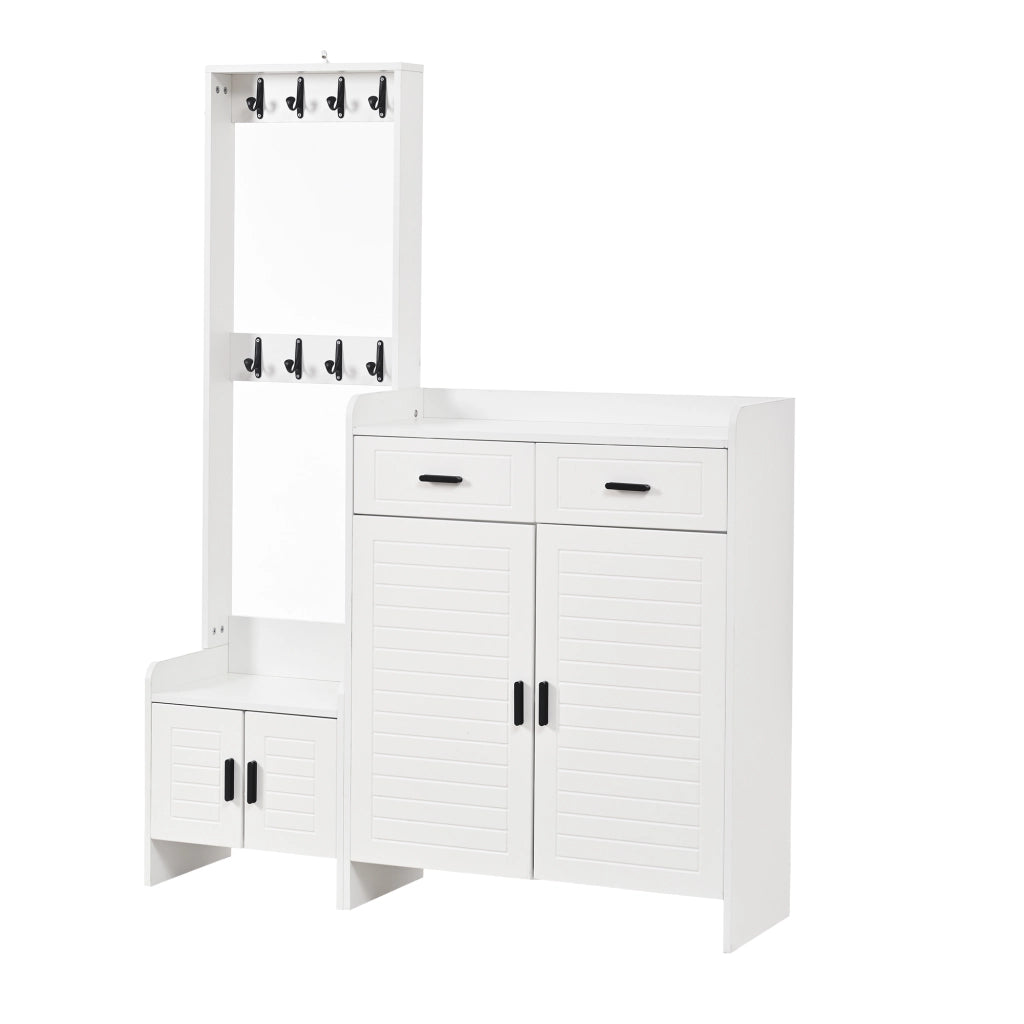 Mobile ingresso bianco 125 x 36 x 165 cm con 2 cassetti, 2 ante, 6 ripiani e 8 ganci