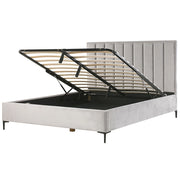 Letto in velluto grigio chiaro 180 x 200 cm con testata imbottita contenitore ottomana Gambe in metallo Nero