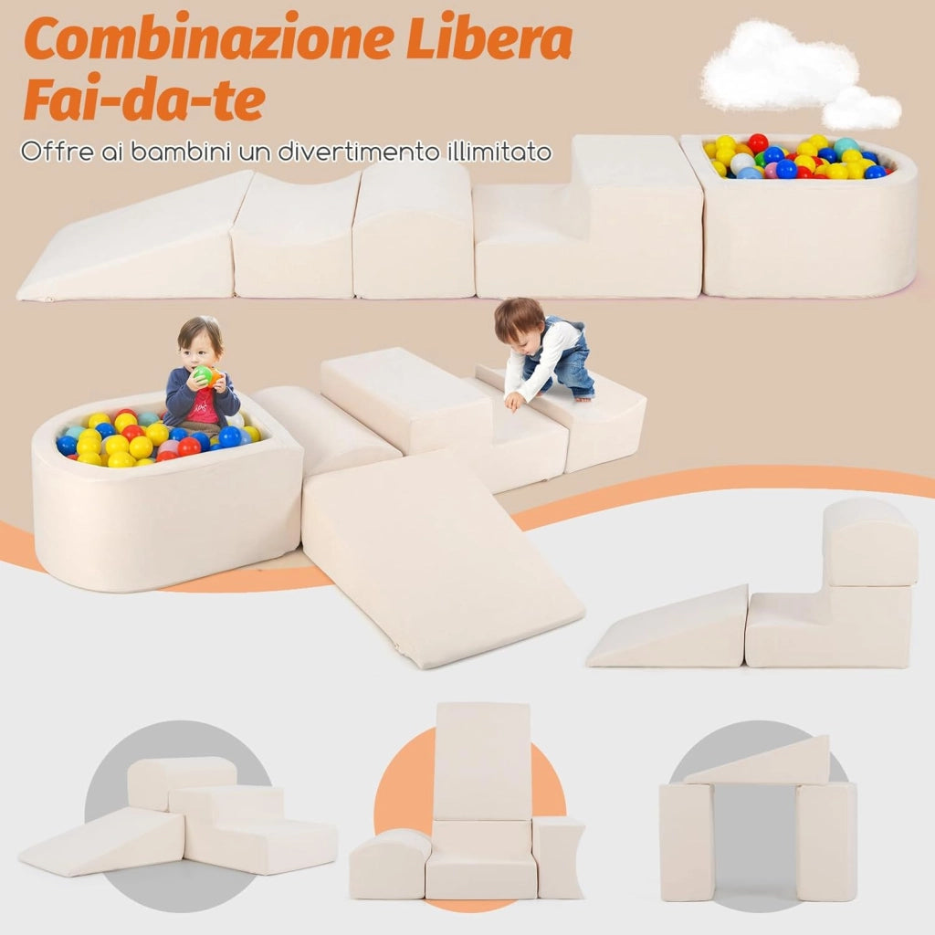 Set di 5 Pezzi Gioco in Schiuma, Blocchi con Piscina di Palline per Bambini, Coperture Lavabili con Cerniere, Blocchi Creativi per Stanza di Giocattoli, Camera da Letto (Bianco)