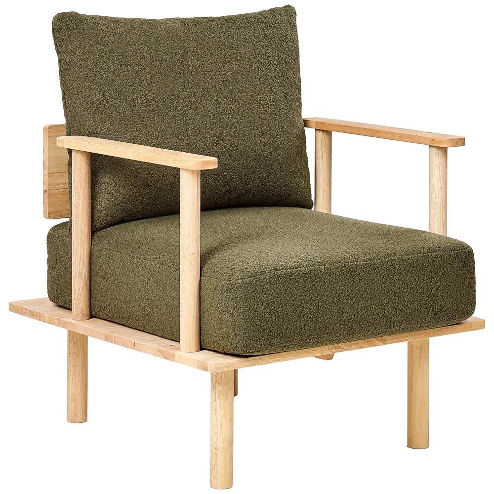 Set da salotto Tessuto verde scuro Boucle Struttura con gambe in legno Divano 2 posti Divano e Poltrona Soggiorno