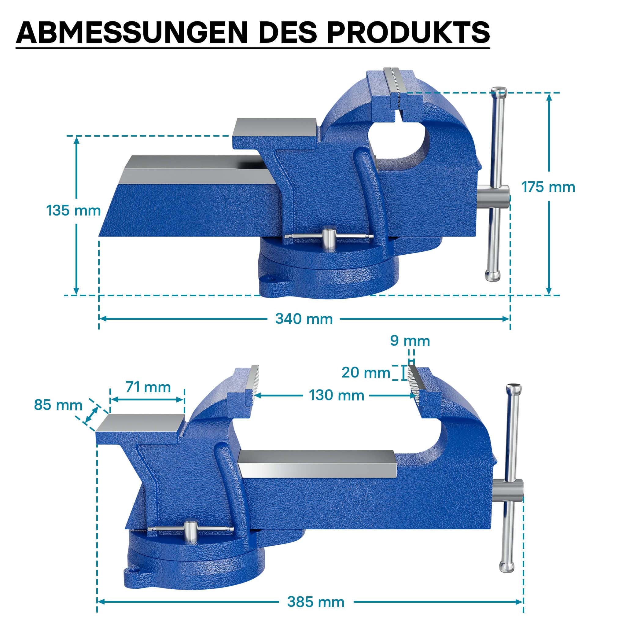 Morsa da banco Heavy Duty 125mm con incudine e ganascia di serraggio per sollecitazioni pesanti