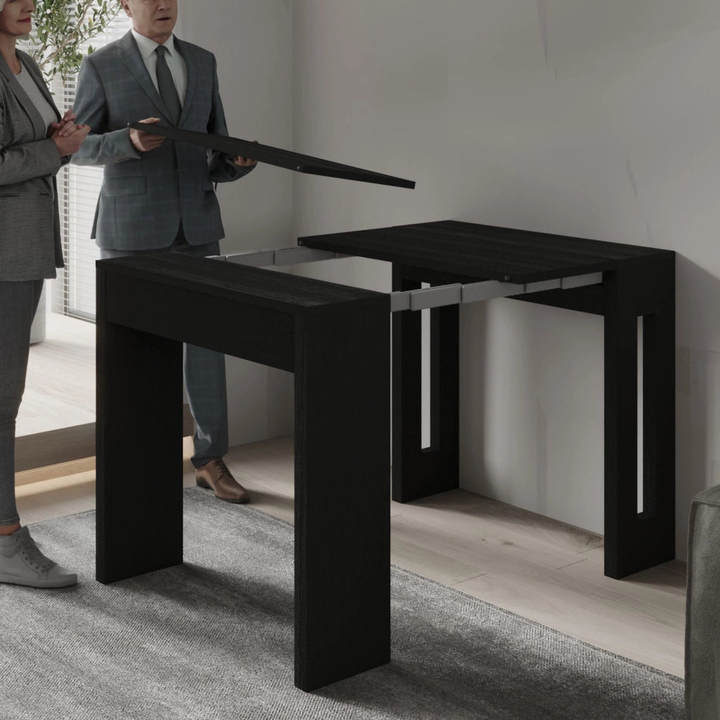 Tavolo da pranzo allungabile in legno "Nivo" - 80 x 44 x 76 cm - Nero
