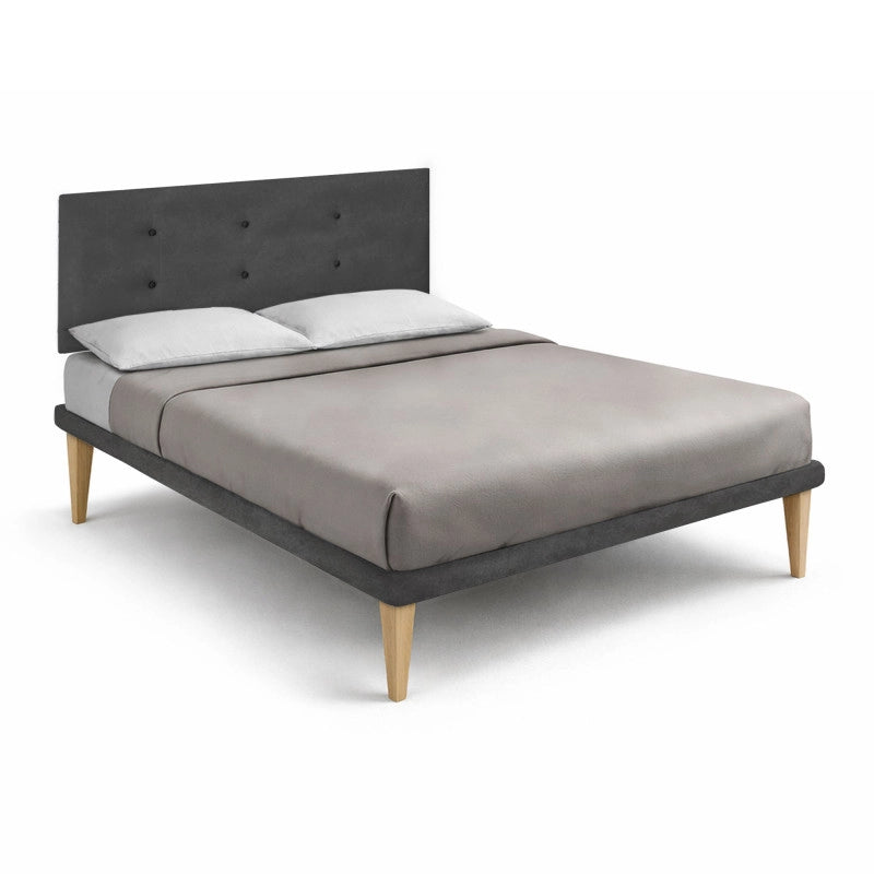 Letto imbottito Letto Matrimoniale alla Francese 140x200 cm Button - Con rete,Microfibra,Grigio