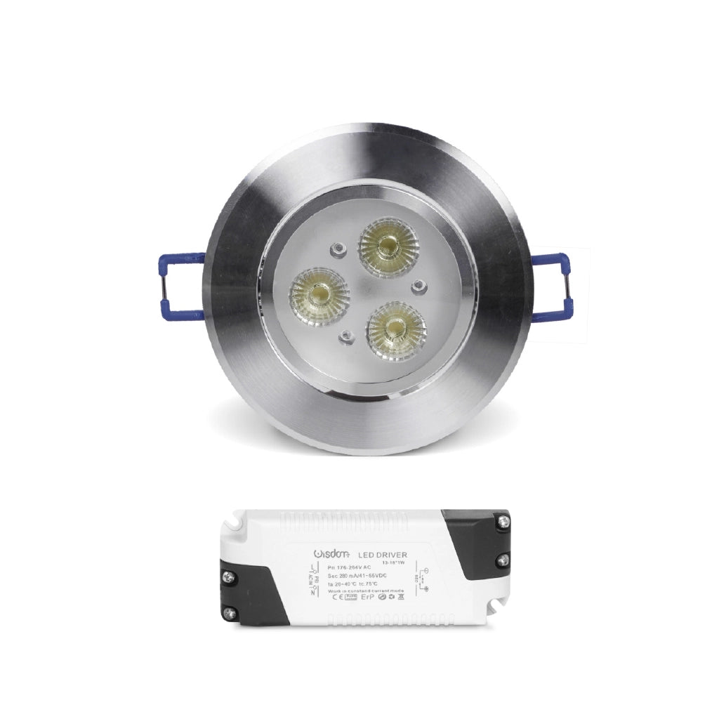Faretto da incasso orientabile con vetro trasparente 3w 6000K luce fredda