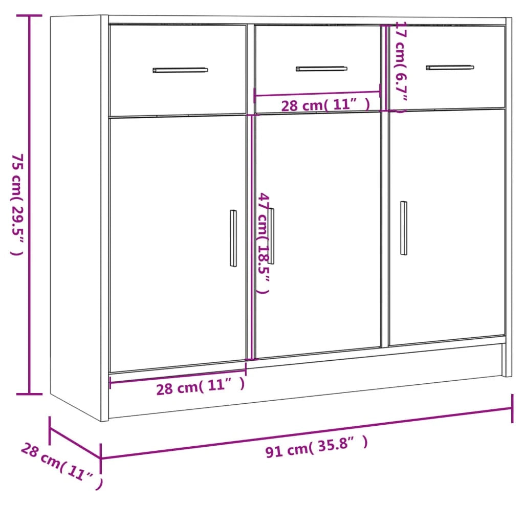 Buffet credenza cassettiera armadio mobile contenitore organizer per cucina soggiorno salotto 91 x 28 x 75 cm legno ingegnerizzato grigio 02_0032125