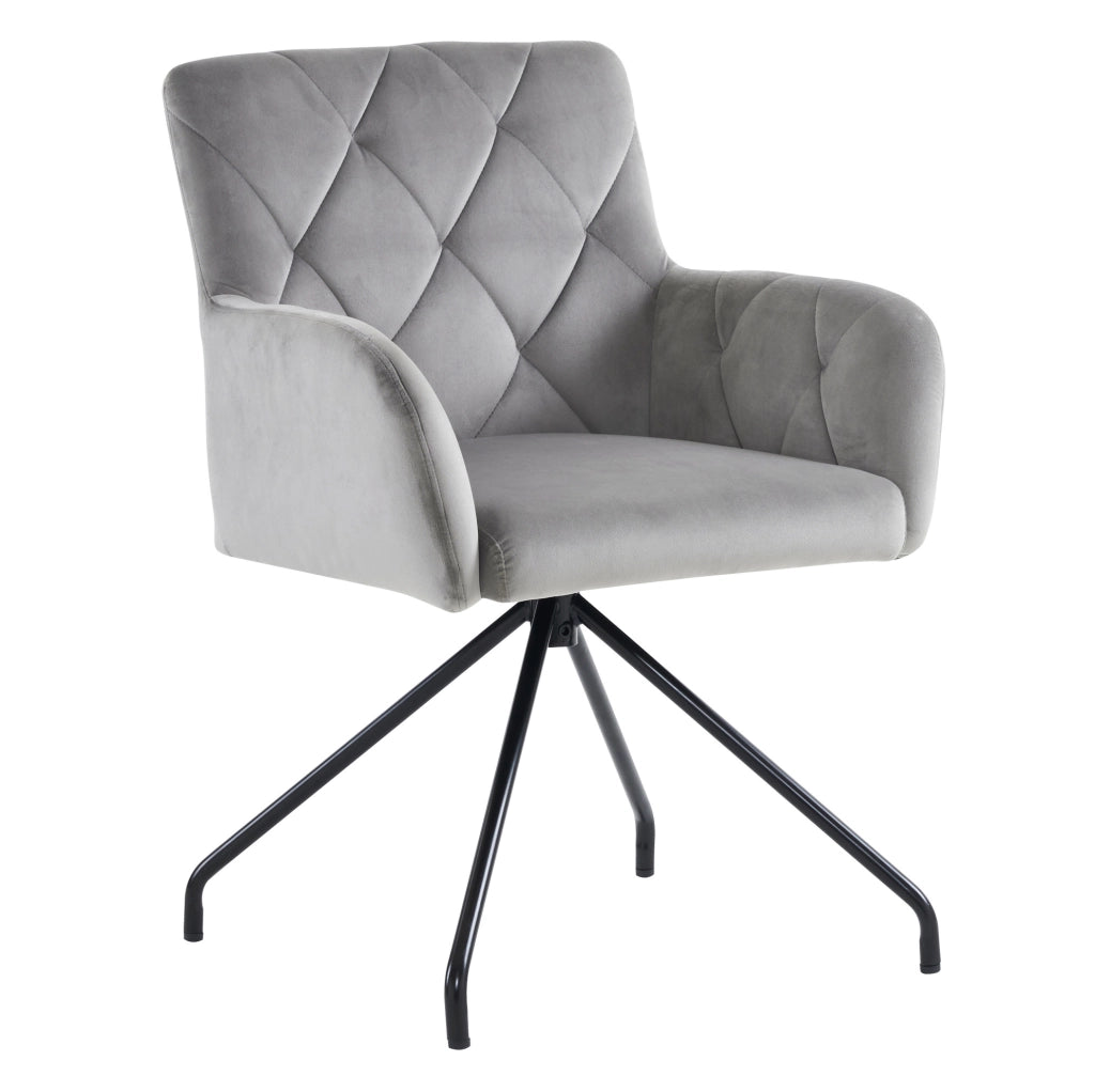 Set di 4 sedie da pranzo in velluto; ergonomiche; con braccioli; metallo; grigio chiaro