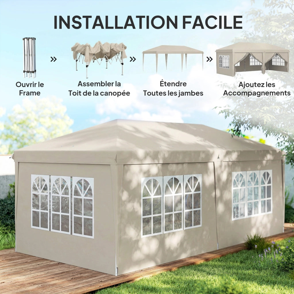 Tonnelle da giardino pieghevole 6x3m con paraventi UV ¨C zephmum ¨C beige