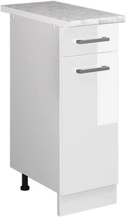 Mobiletto base per cucina R-Line, Bianco lucido, 30 cm, PL Marmo, per la libera combinazione all'interno di sistemi cucina modulari