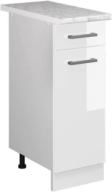 Mobiletto base per cucina R-Line, Bianco lucido, 30 cm, PL Marmo, per la libera combinazione all'interno di sistemi cucina modulari