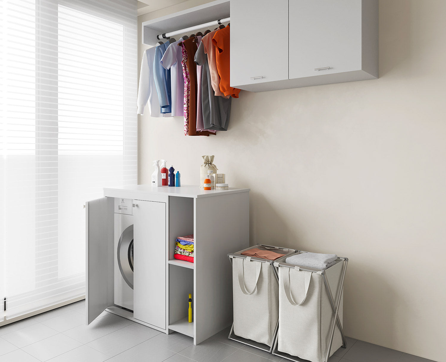 Coprilavatrice da Esterno in PVC 95x60x94 cm 2 Ante con Ripiani Laterali Laundry Bianco