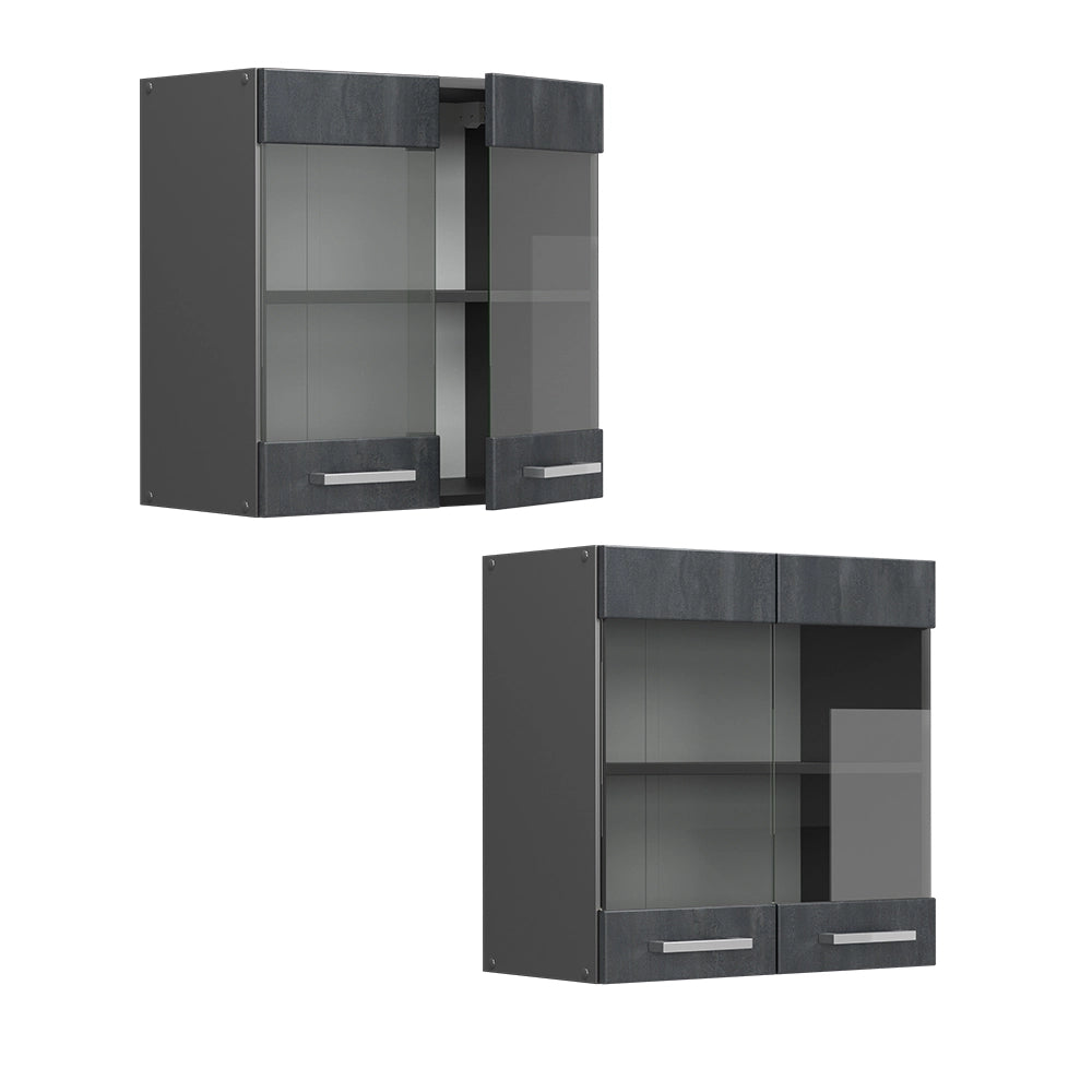 Vicco Mobile da cucina in vetro Calcestruzzo nero 60 cm