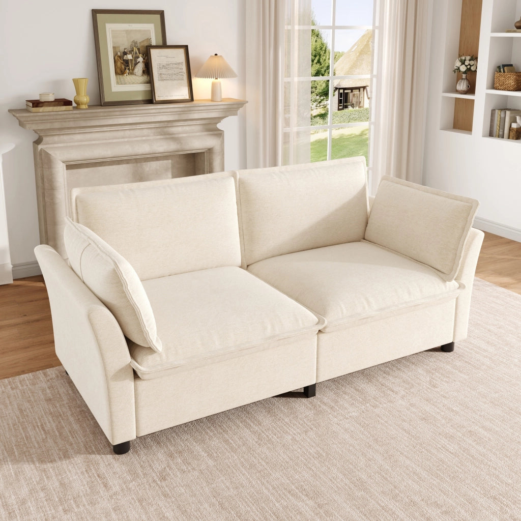 DIVANO 2 Posti 155x81x87 cm in Chenille Beige con 2 Cuscini
