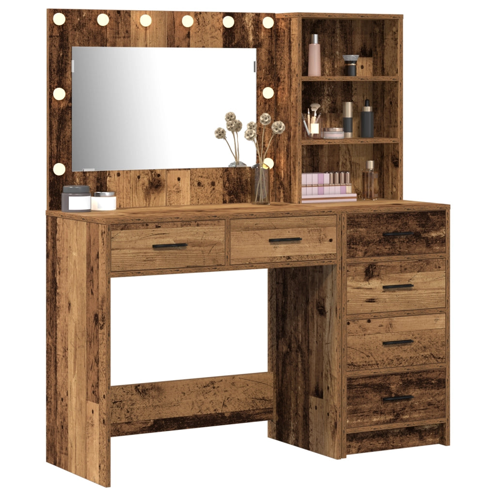Set da Toeletta di 2 Pezzi con LED in Legno Vecchio