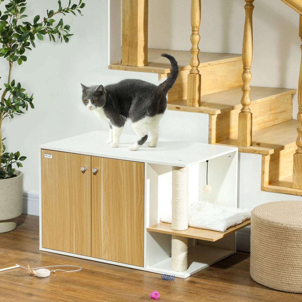 Centro Giochi per Gatti con Cuscino e Palla ¨C Zephmum ¨C 94x48x50,5cm Bianco