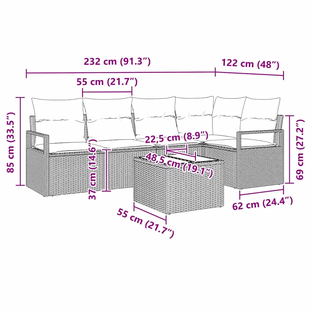 Set di divani 6 pcs Marrone polyrattan