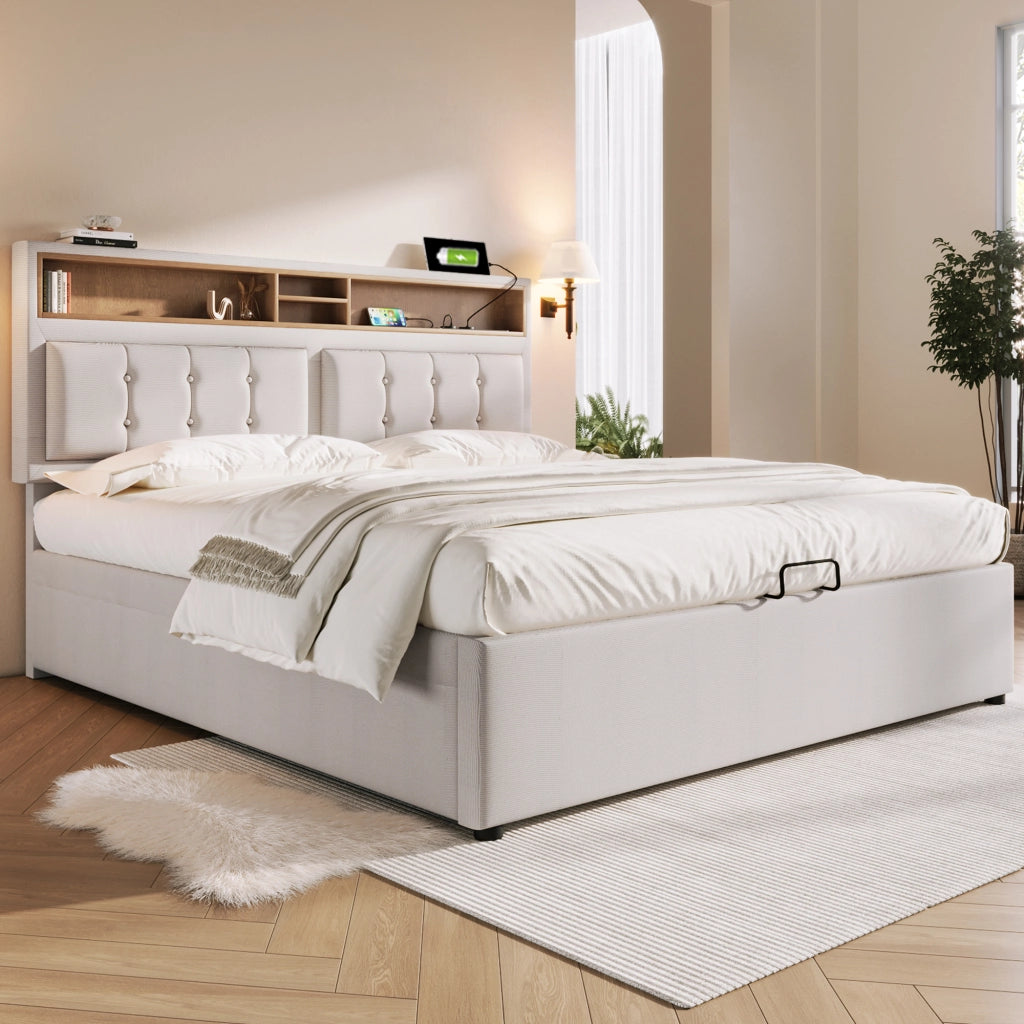 Letto matrimoniale – 160x200 cm – USBC contenitore – lino grigio