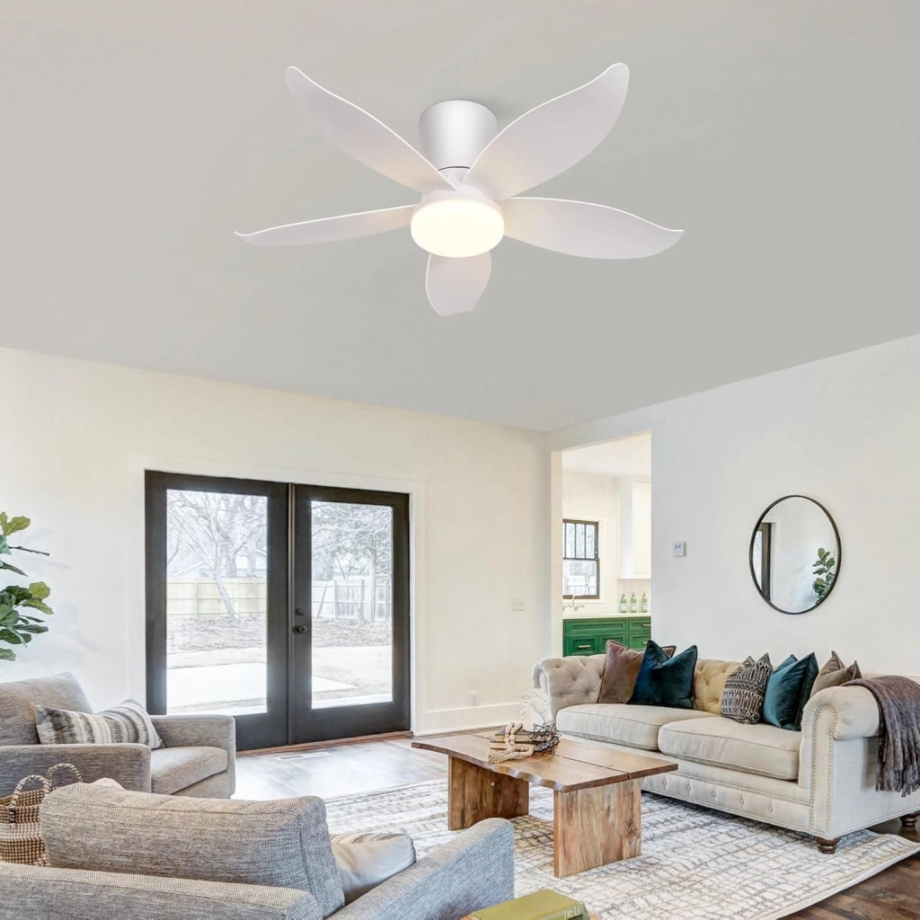 ZMH Ventilatore da Soffitto Illuminazione Silenziosa 5 Pale Bianche Luminosità Regolabile 6 Velocità per Soggiorno