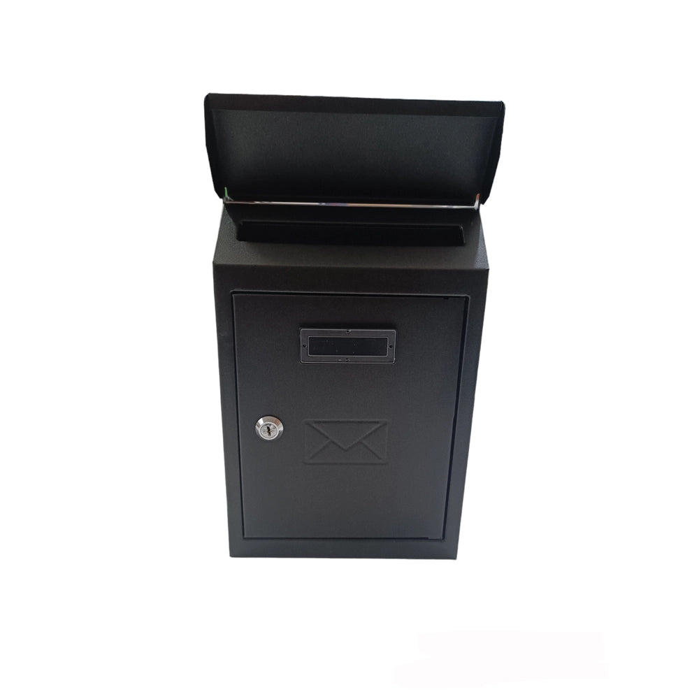 CASSETTA POSTALE ESTERNO A PARETE BUCA LETTERE IN ACCIAIO TETTO CHIAVE 30x20x6cm NERA