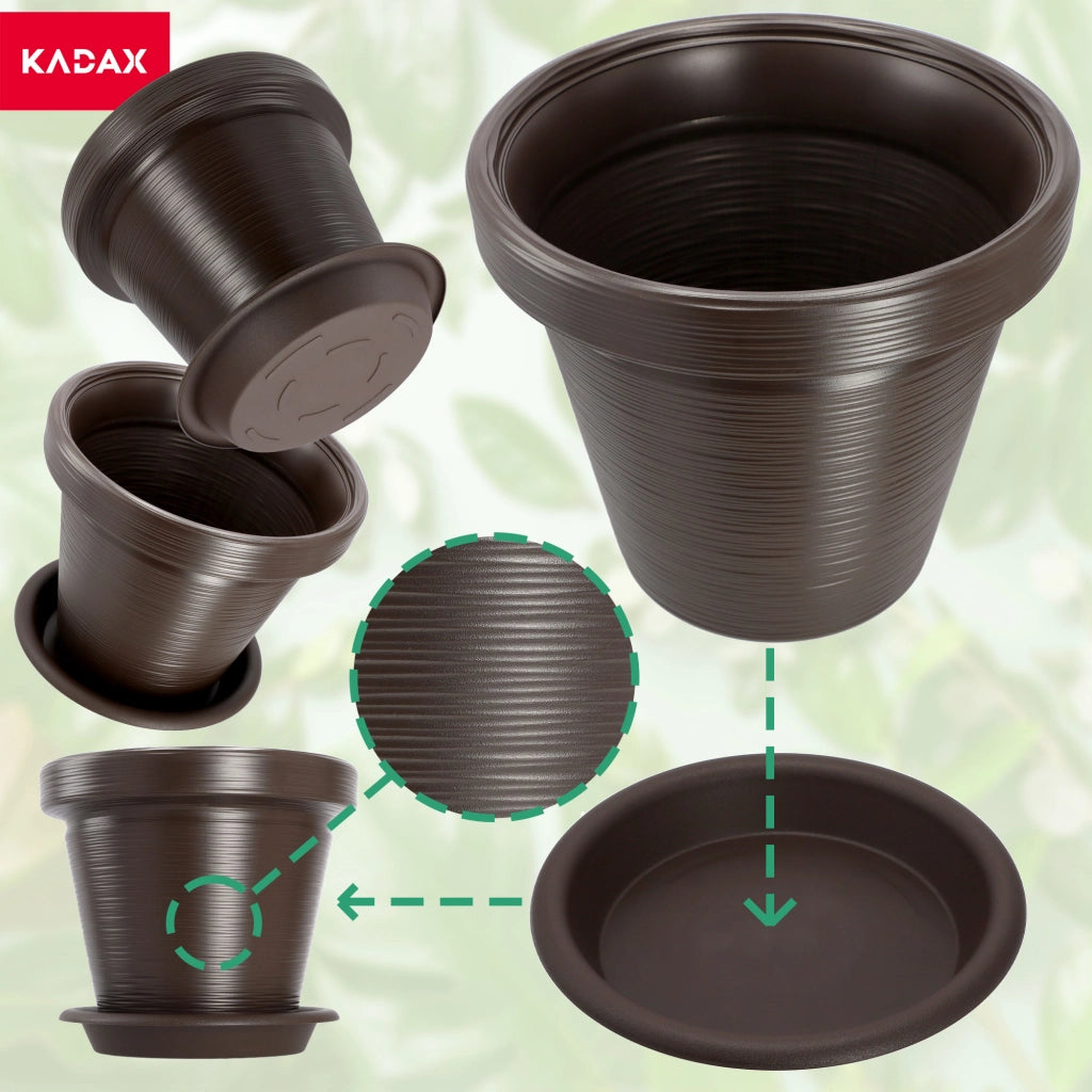 Vaso da giardino KADAX per fiori con coperchio e supporto, grande, marrone, 46 cm