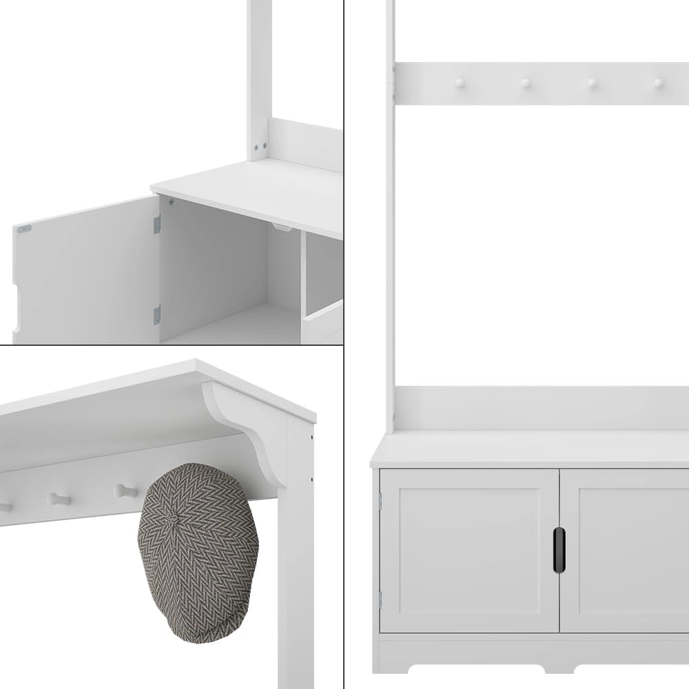Appendiabiti Lysa, Bianco, 80 x 180 cm con 2 porte, per riporre giacche, scarpe e accessori