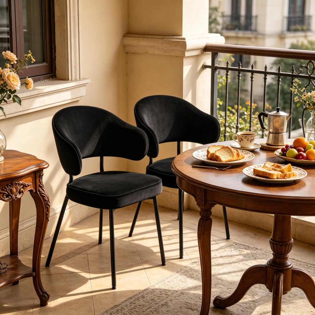 Sedie da sala da pranzo 2 pezzi con braccioli e schienale ergonomico, in velluto e metallo nero 50 × 43 cm