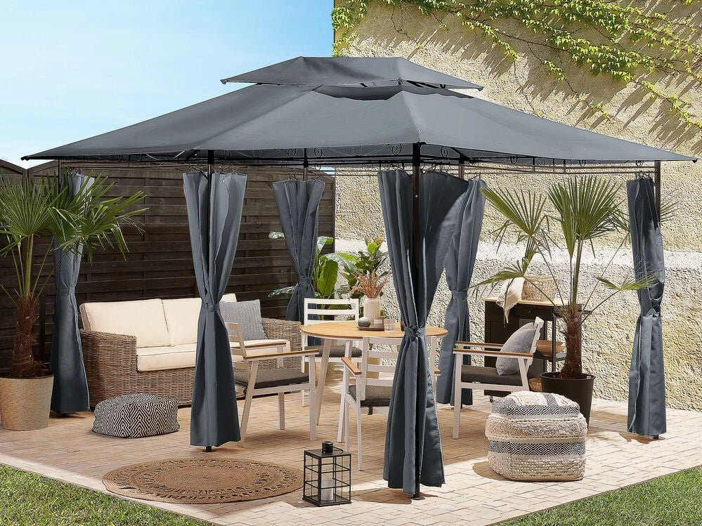 Gazebo Tessuto Grigio Scuro Telaio Acciaio Nero 300 x 400 cm Tende da Giardino