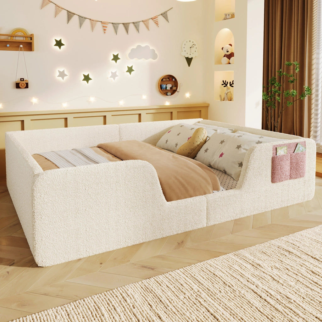 Letto imbottito con sponda 140x190 cm velluto beige