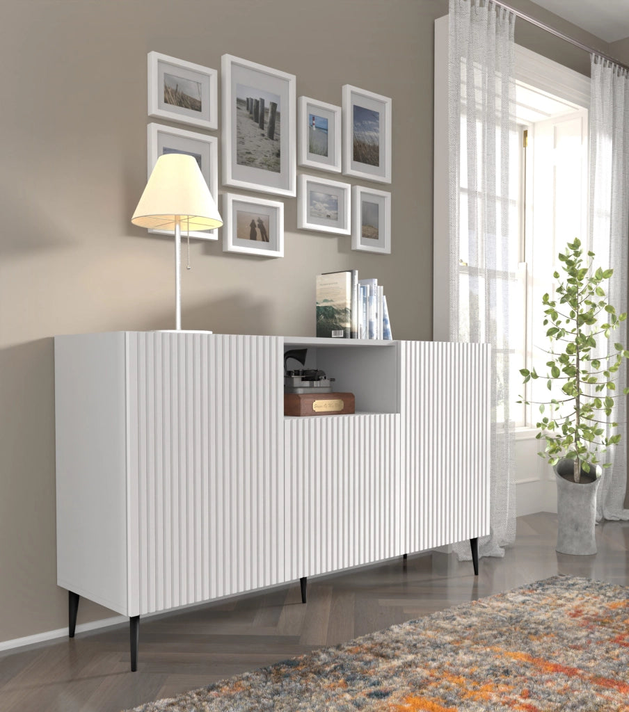 MOBILE IN MDF RIVESTITO IN PB RAVENNA 150 2D1DM BIANCO OPACO GAMBE IN METALLO NERO