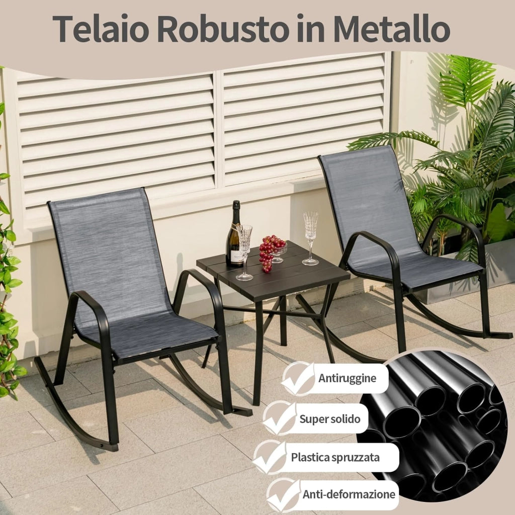 Sedie a Dondolo da Giardino 2 Pezzi, Dondoli da Esterno Ergonomici in Textilene Traspirante e Movimento Dolce, Sedie Dondolo da Balcone Terrazzo Giardino, Portata 150 kg (Grigio)