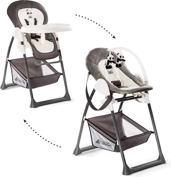 Seggiolone per bambini con letto e sedile per bambini in crescita, fino a 15 kg, struttura in legno con ruote e cesto, tavolo per pasti, pieghevole
