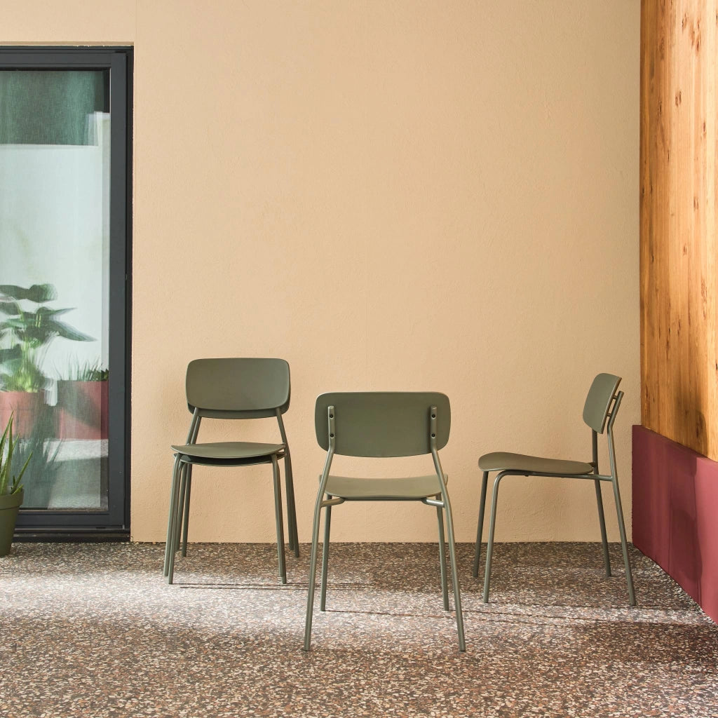 Set 4 sedie da giardino impilabili in acciaio, verde kaki