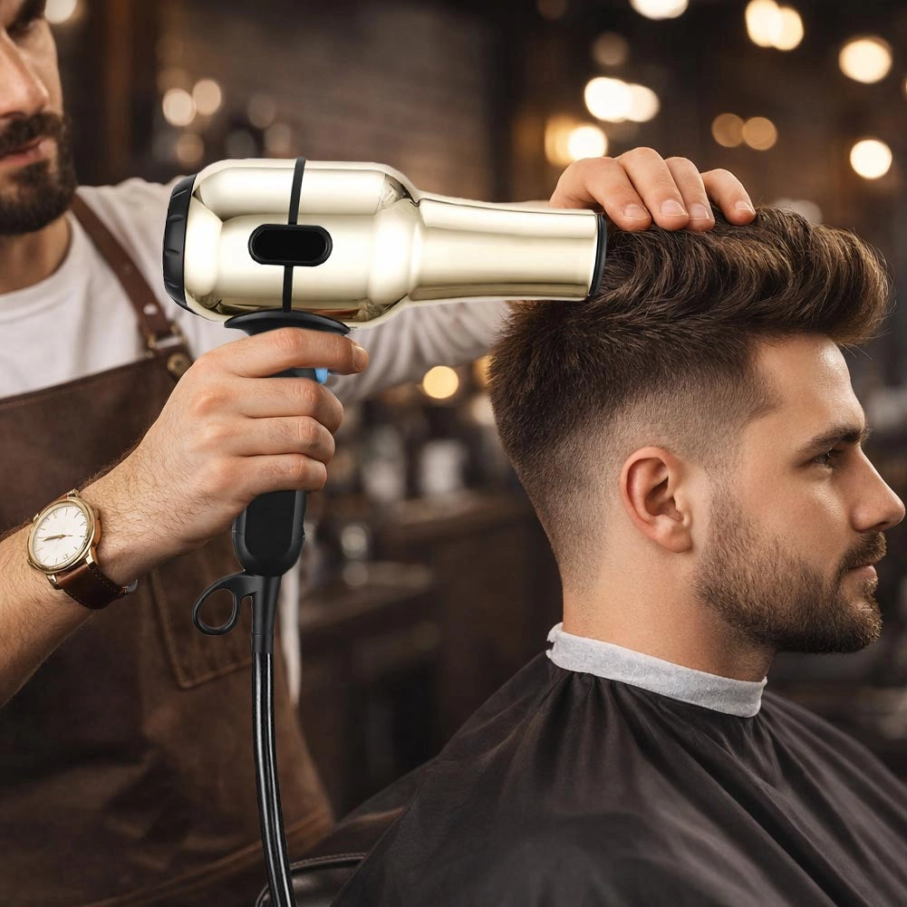 Asciugacapelli Professionale 2000W con Diffusore e Beccuccio Styling per Asciugatura Rapida Oro