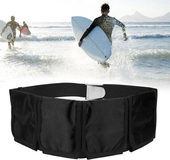 Cintura da immersione con 4 tasche - cinturino regolabile - adatta per vita 82 cm a 132 cm - nero.