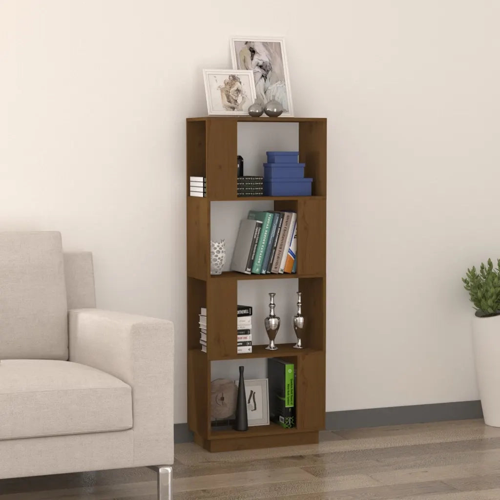 Libreria Divisorio-Scaffale per Libri-Mobile di Stoccaggio Ambrato 51x25x132 cm in Massello di Pino