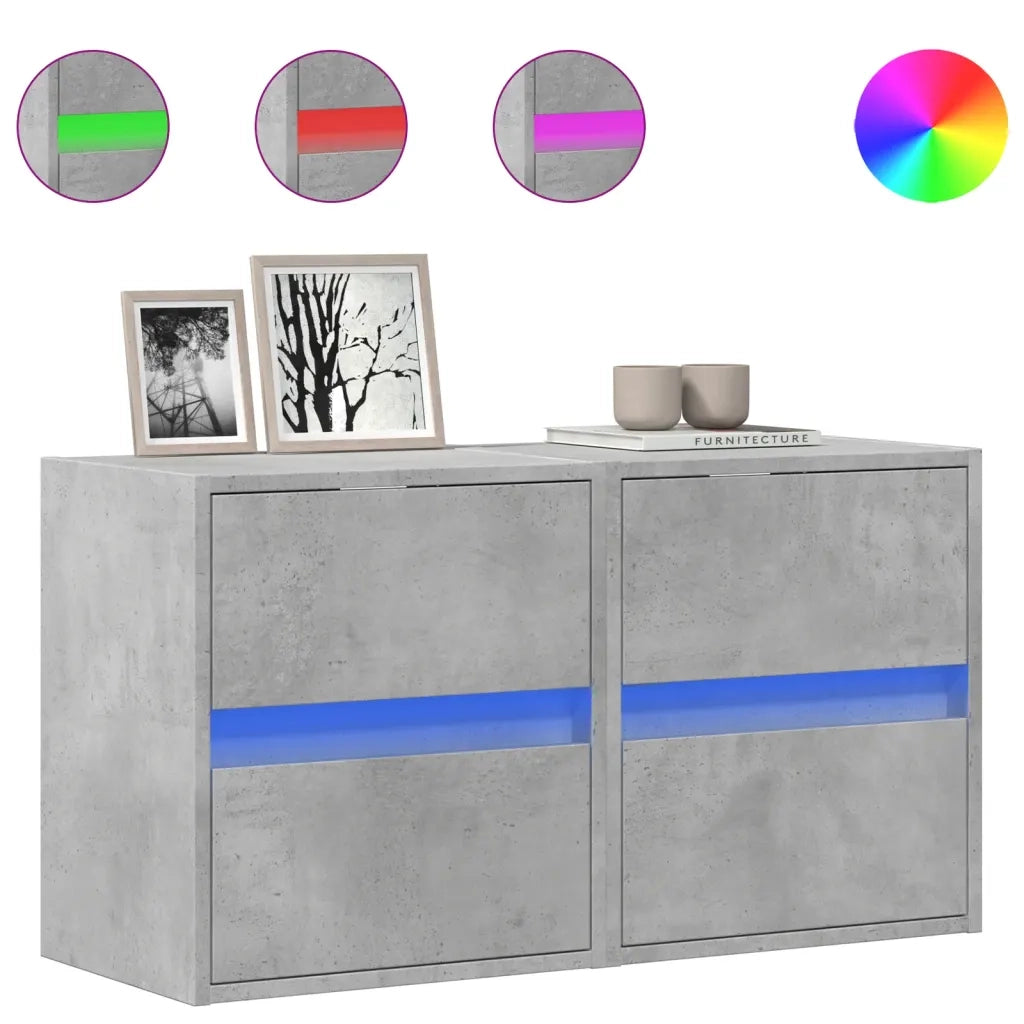 vidaXL Mobili TV a Parete con Luci LED 2pz Grigio Cemento 41x31x45 cm