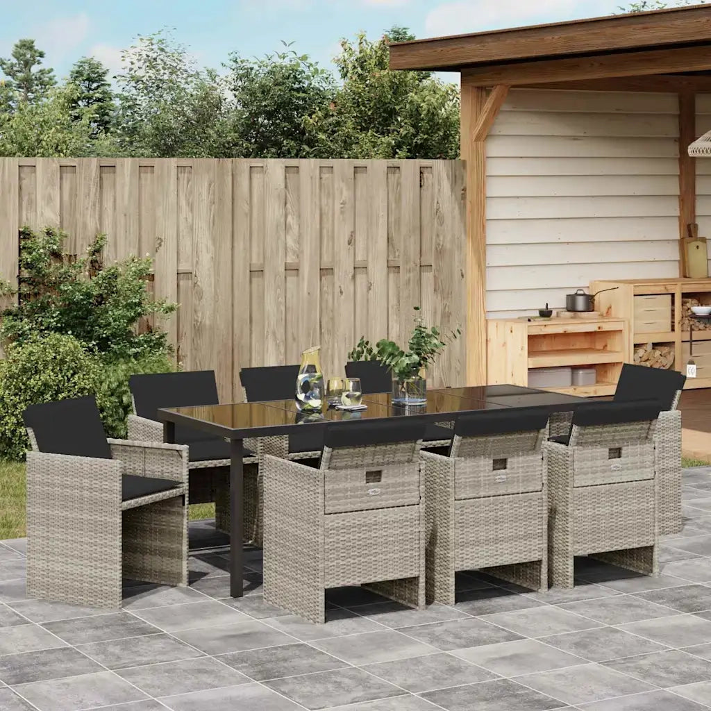 Set da Pranzo per Giardino 9 pcs Grigio chiaro polyrattan 3380612