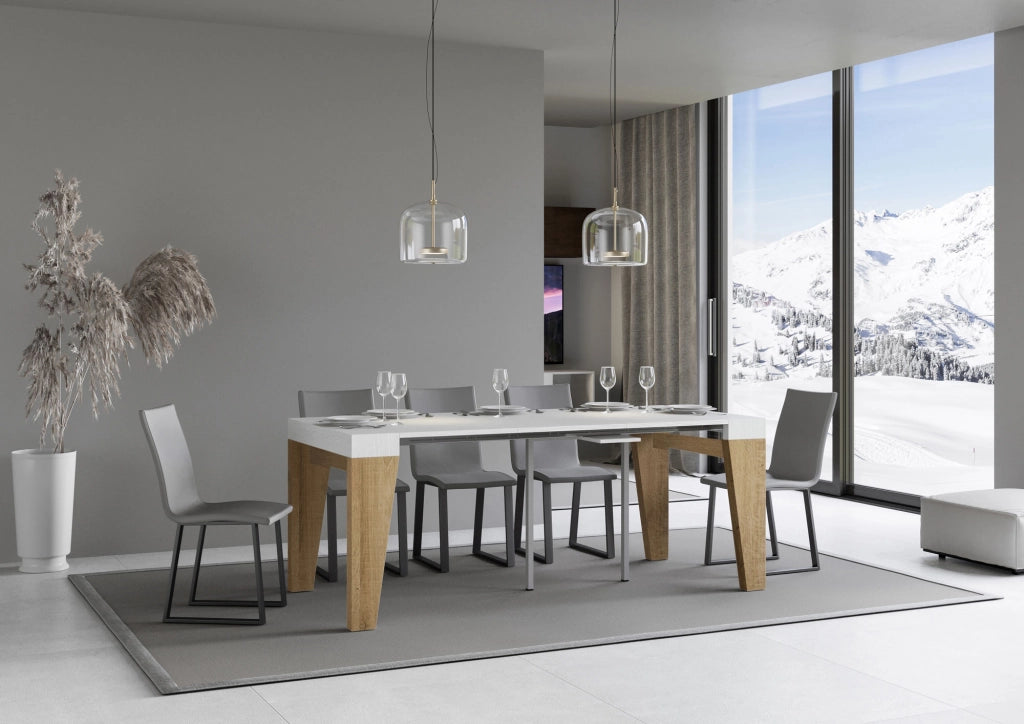 Consolle allungabile 90x40/196 cm Naxor Mix Small piano Bianco Frassino - struttura Quercia Natura