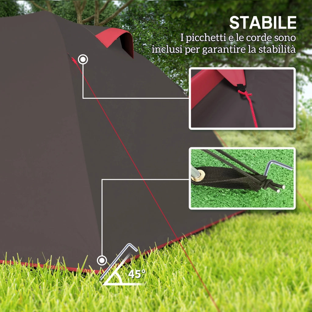 Tenda da Campeggio Impermeabile 360x250x130 cm da 2-4 Persone con Stanze Separate e Doppie Porte Grigio