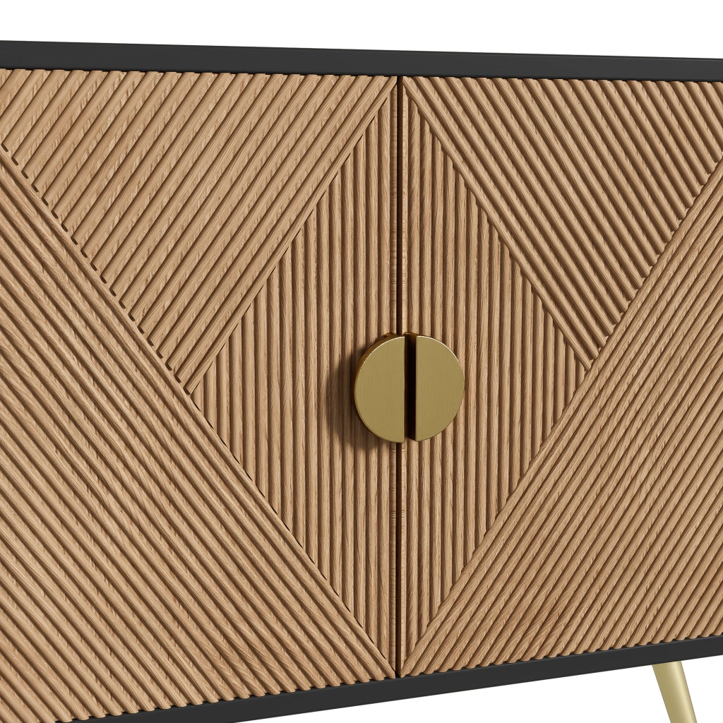 OKWISH Madia con 4 Ante e Cerniere con Chiusura Ammortizzata per Soggiorno o Sala da Pranzo, MDF e Truciolare, Nero e Legno, 160 x 40 x 75 cm