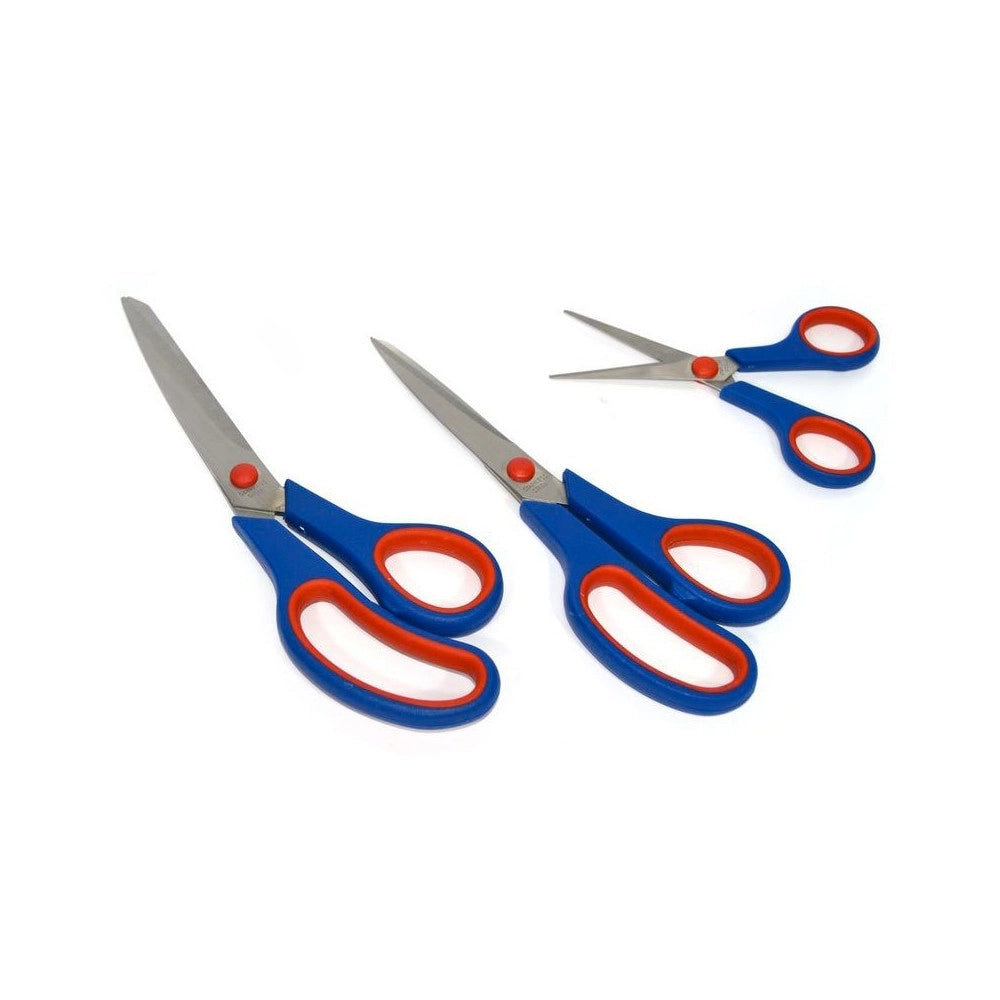 Trade Shop - Set 3 Pezzi Forbici Da Cucina Multiuso In Acciaio Con Manico In Gomma Ergonomico -